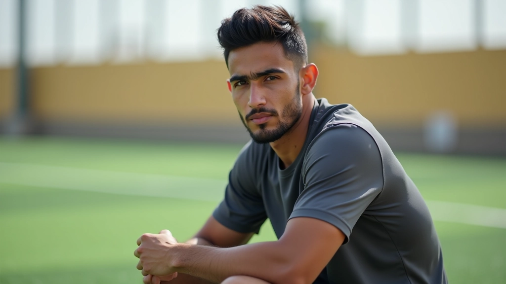 لاعب كرة قدم يرتاح بعد تدريب مكثف على الملعب